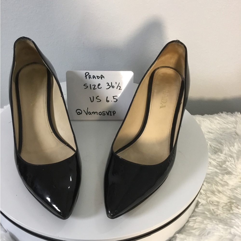 Prada Black Patent Pointed-Toe Pumps with Slim Heel